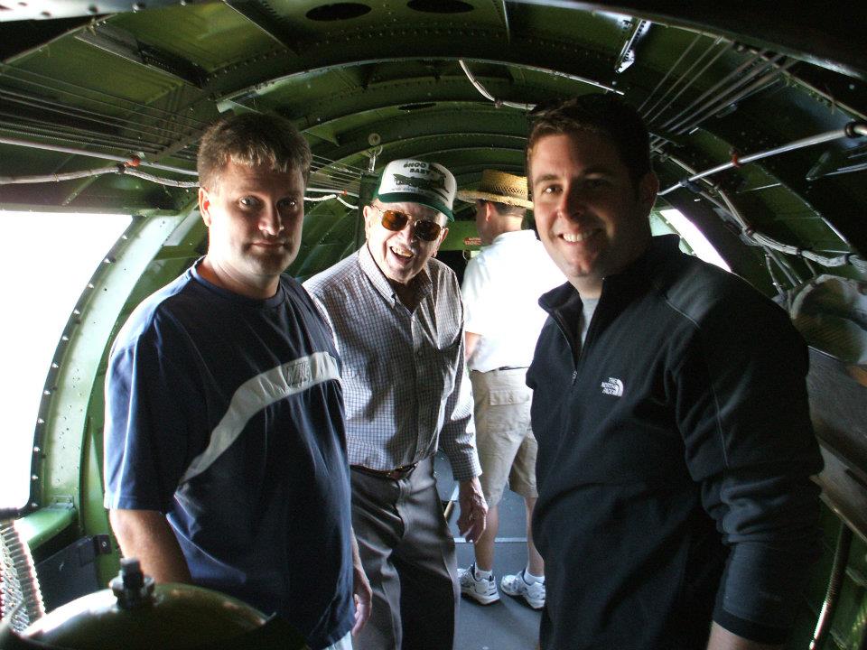 Inside a B-17 at the 2007 Flight of the Mustangs Air Show — left to right: Steve Carmichael, Carl Johnson, Scott Carmichael